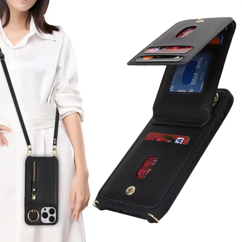 Crossbody Wallet Phone Case for iPhone 17 16 15 14 13 12 11 Pro Max 17 Air, Flip Stand Phone Case with Anti-theft Card Slot, Zipper Handbag Style Phone Case Anti-Glare Anti-Fingerprint Minimalist Psalms Silicone