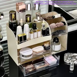2-in-1 Makeup & Office Desk Organizer | Multi-Layer Storage Box with Drawers for Vanity & Workspace