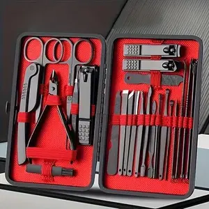 24-piece stainless steel nail clipper set with storage box, professional manicure and pedicure tool set, includes cuticle pliers, nail pusher, and nail scissors