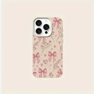 White Lychee Pattern with  Bow and Flower Design, Simple and Sweet Style, Compatible with iPhone 17/16e/16/15/14/13/12/11 /Pro/Max/Air/X/XR/XS Max/8/7 Plus, Anti-Drop Matte Back Case, Smartphone Protective Cover, Daily Use Case