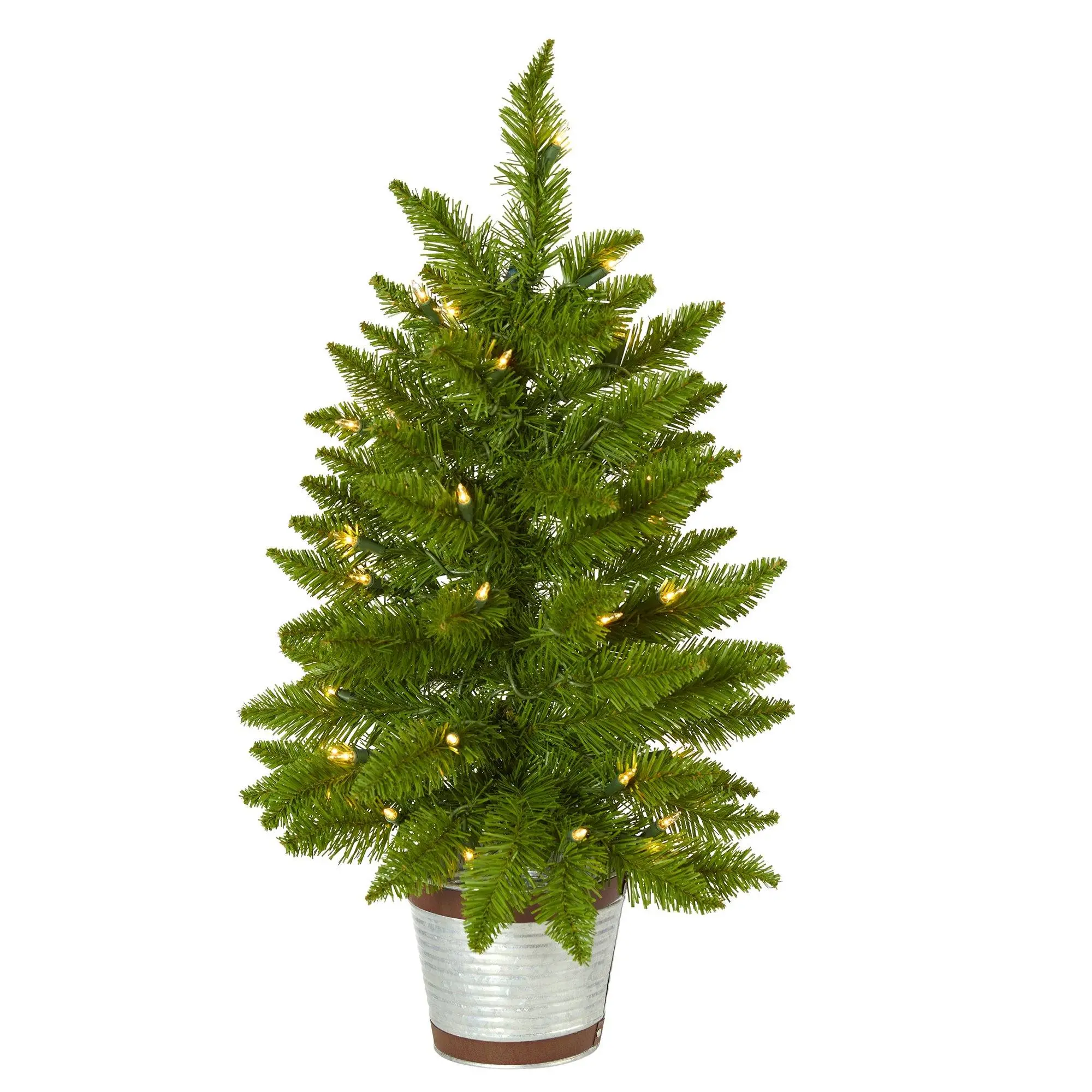 2’ Providence Pine Artificial Christmas Tree - Potted Indoor Faux Plant with Decorative Planter, 35 Warm White Lights, 51 Bendable Branches, Table Decor, Stylish Home Ornament, Faux Plants