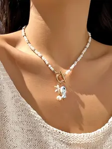Boho Starfish Fish Clavicle Chain Necklace, Casual Fashion Ethnic Style Beaded Pendant, Vintage Versatile Jewelry for Women