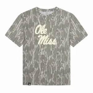 White Ole Miss Washed Out Tee Mossy Oak Original Bottomland, Mossy Oak Original Bottomland White Ole Miss Printing Short Sleeve Shirt Q