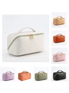PU Cosmetic Bag: High-Appearance, Large-Capacity & Portable Pillow-Style Makeup Pouch for Travel Toiletries, with Embossed Design & Multi-Functional Storage, Travel Cosmetic Bags