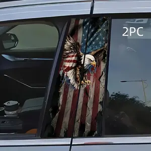 Realm of Freedom Bald Eagle Flag Car Pillar Decor, American Patriot Enthusiast Auto Accent Sticker, Weather Resistant Window Decal