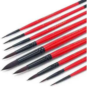 Round Paint Brush Set 9pcs Synthetic Sable Hair for Acrylic Painting Watercolor Painting Gouache Ink Craft and Detail Painting