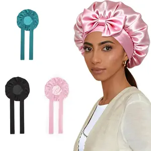 Satin Bonnet Silk Like for Sleeping Double Layer Sleep Cap Haircare Bonnet with Elastic Tie Band for Curly Hair Pink Night Cap Silky Heatless