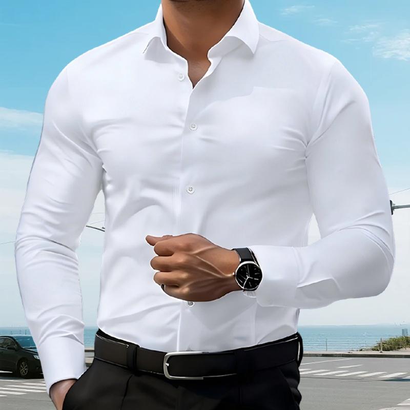Gentle Men's Stretch Dress Shirts Short Sleeve Slim Fit Business Casual Button Down Shirts Muscle Fit Men's Dress Shirts Shortsleeve Menswear gifts for dad Polo Quick-Dry Striped Set