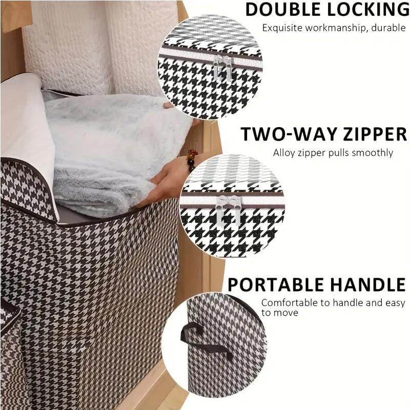 3-Piece Assorted Set, 100L/140L/180L, Stylish Foldable Zippered Storage Bags, Travel Organizer, Large Capacity, Portable, Moisture-Resistant Non-Woven Fabric Solution, Houndstooth Print Collapsible Multifunctional Bins