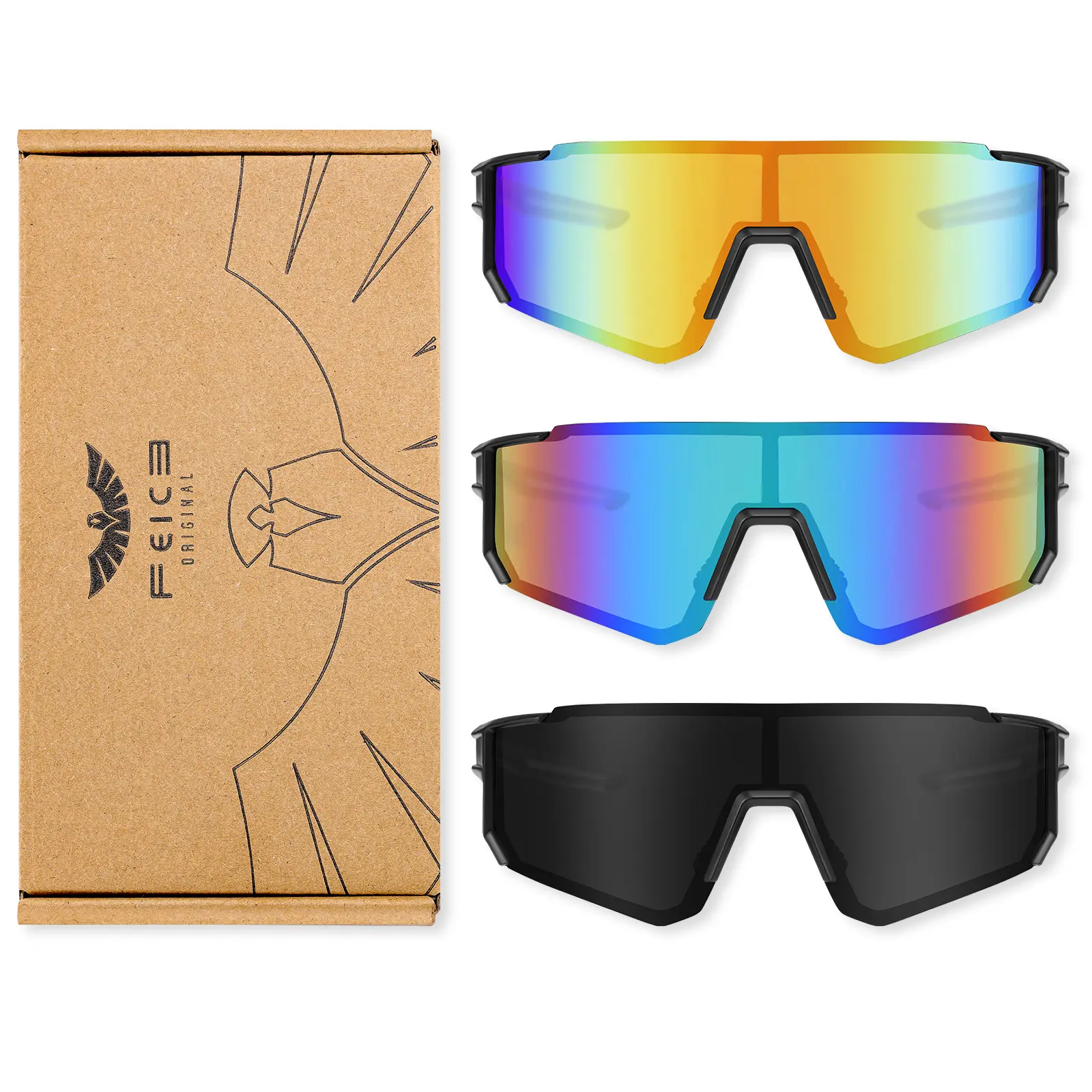 FEICE 3-Pack Unisex Sport Sunglasses – Lightweight & Durable 
