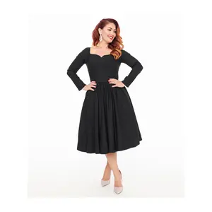 Unique Vintage 1950s Solid Black Sweetheart Swing Dress