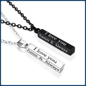 Forever And Always Necklaces Stainless Steel Cute Heart Engraved Lettering Promise Relationship Matching Couples Necklace Valentine Day Gift