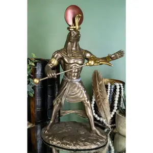 Ebros Egyptian Mythology God Horus Ra with Sun and Uraeus Disc Statue in Faux Bronze Resin Gods of Egypt Deity of War & Sky Falcon Heru Figurine 11" Tall Home Decor Sculpture