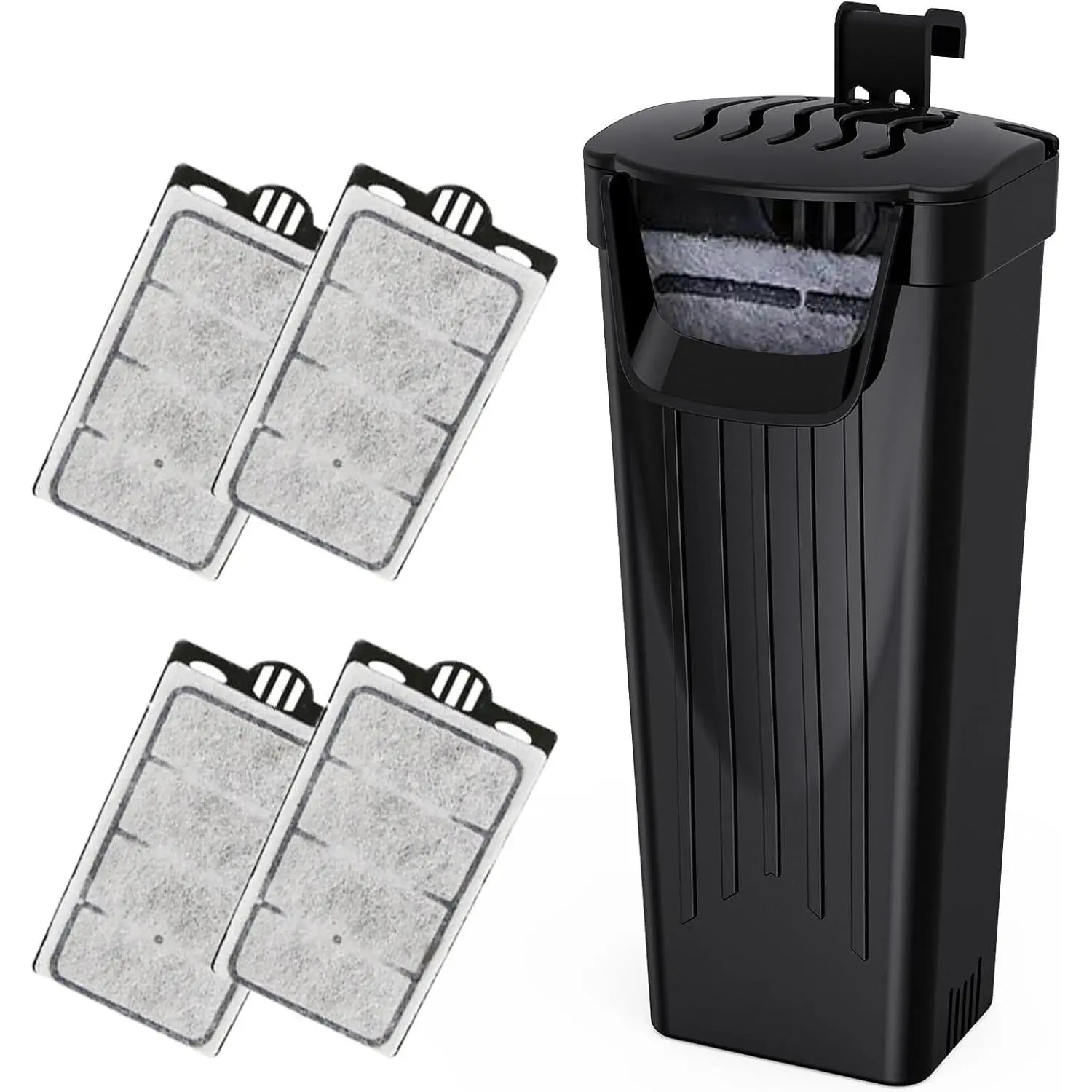 Turtle Tank Filter(3.5W), Small Fish Tank Filter, Silent Aquarium Filter for Small Tanks Up to 15Gallon, with 4 count Cartridges.(Black)