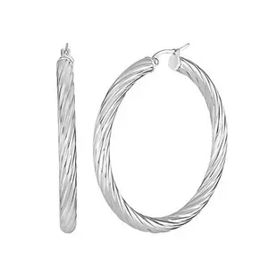 Stately Steel Hollow Tube Cable Twist  Hoop Earrings