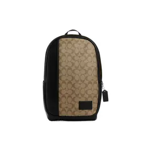 COACH Edge 30 Monogram Backpack with Coated Canvas and Leather for Men in Khaki and Black