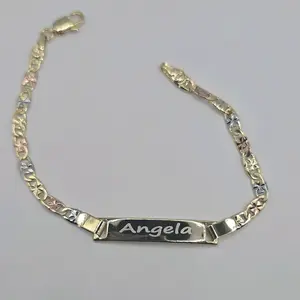THREE COLORS ENGRAVING AVAILABLE  ID BRACELETS set  gold-plated 7 ½"inches adults LEAVE A NOTE WITH YOUR NAME
