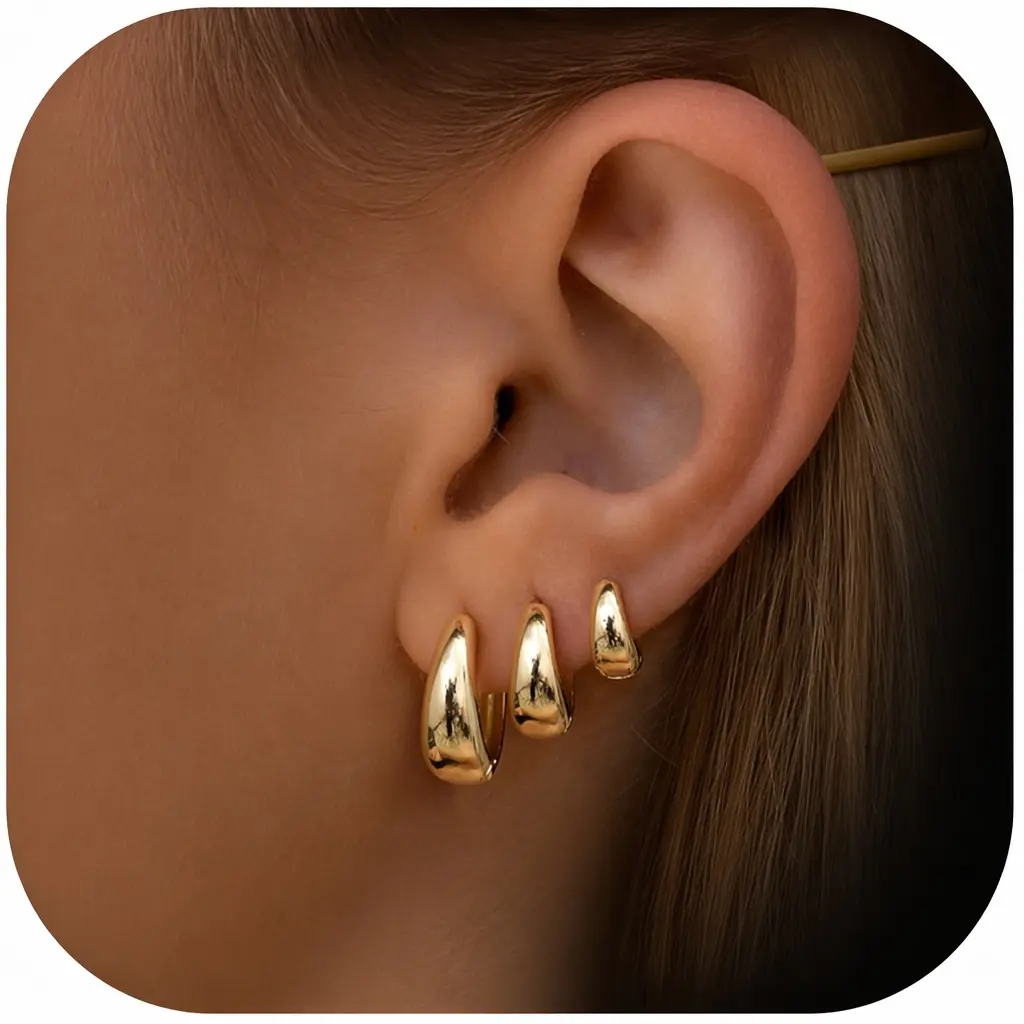 DIROMON 3 Pairs 14K Gold Hoop Earrings Set for Women,Gold Silver Earring Stack | Hypoallergenic Small Chunky Huggie Set for Sensitive Ears Non Tarnish | Gifts for Women