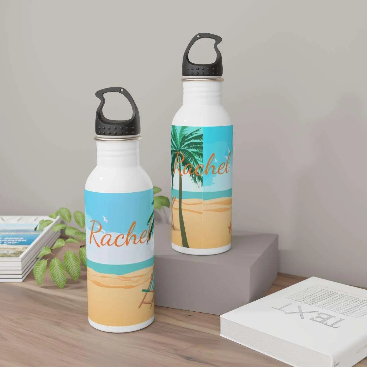 Personalized Beach-themed Stainless Steel Water Bottles Your Name
