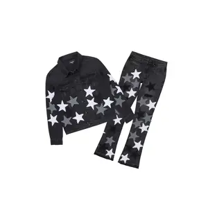 Starlane Jet Black Denim Jacket/Stacked Flare Jean Set