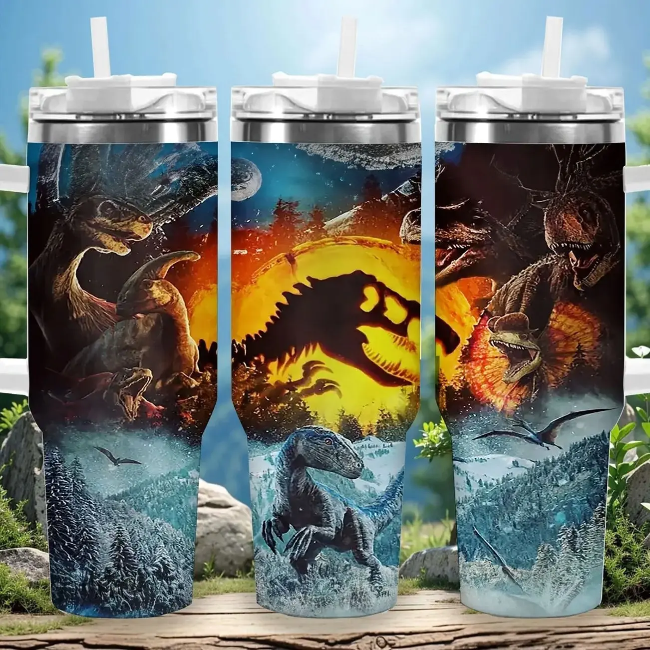 1pc 40oz Dinosaur Adventure Tumbler with Lid, Insulated Travel Mug, Gift for Women Men, Ideal for Halloween, Independence Day, Memorial Birthday Gift, Coffee Cup, weird stuff