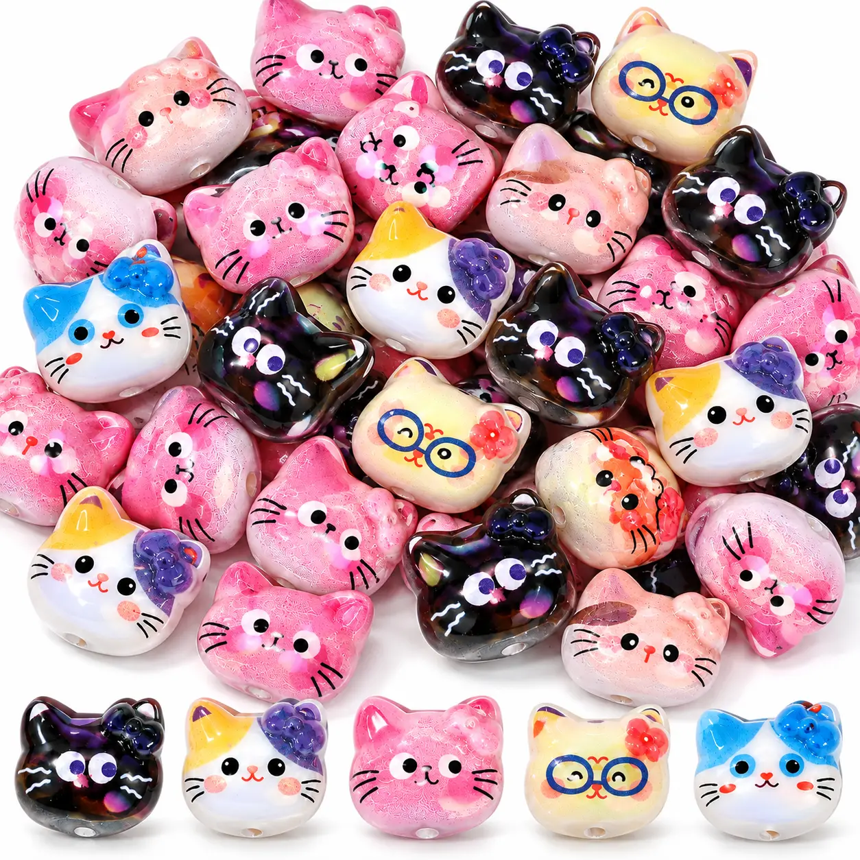 25PCS Acrylic Cat Head Beads, Random Mixed Colors Cute Animal Beads 20×23mm for DIY Keychains, Bag Charms, Phone Charms, Jewelry Making & Craft Projects