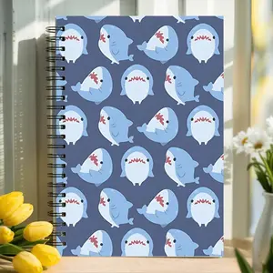 1pc 5.5x8.3 Inch Cute Shark Spiral Notebook, Blue Shark Cover with Pink Fins - Smiling Shark Design Lined Pages, Portable School Diary, Suitable for Students and Teachers