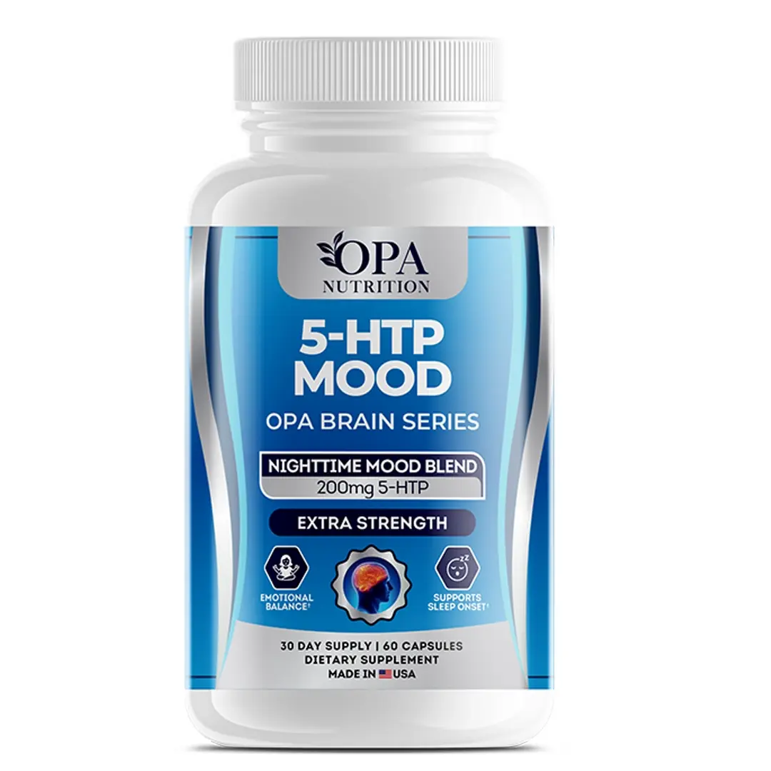 OPA Brain 5-HTP Mood Support Capsules – 200mg from Griffonia Seed Extract · 60ct Healthcare Supplement