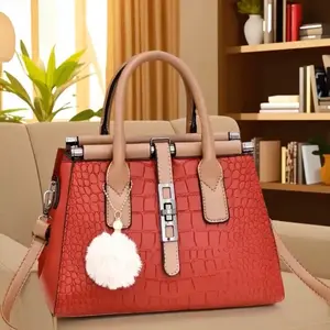 Croc-Texture Tote with Chic Buckle & Fluffy Charm – Elevate Your Everyday Look