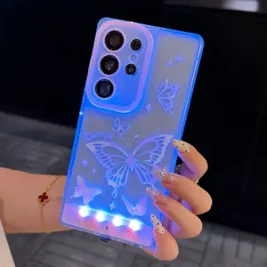Voice-Activated Glowing Butterfly Protective Phone Case, Hollow Out Cartoon Design, Personalized Caller Light, Compatible with Samsung Galaxy S26 S24 S25  S24 ULTRA A35 A36 A55 A56 S25 Ultra