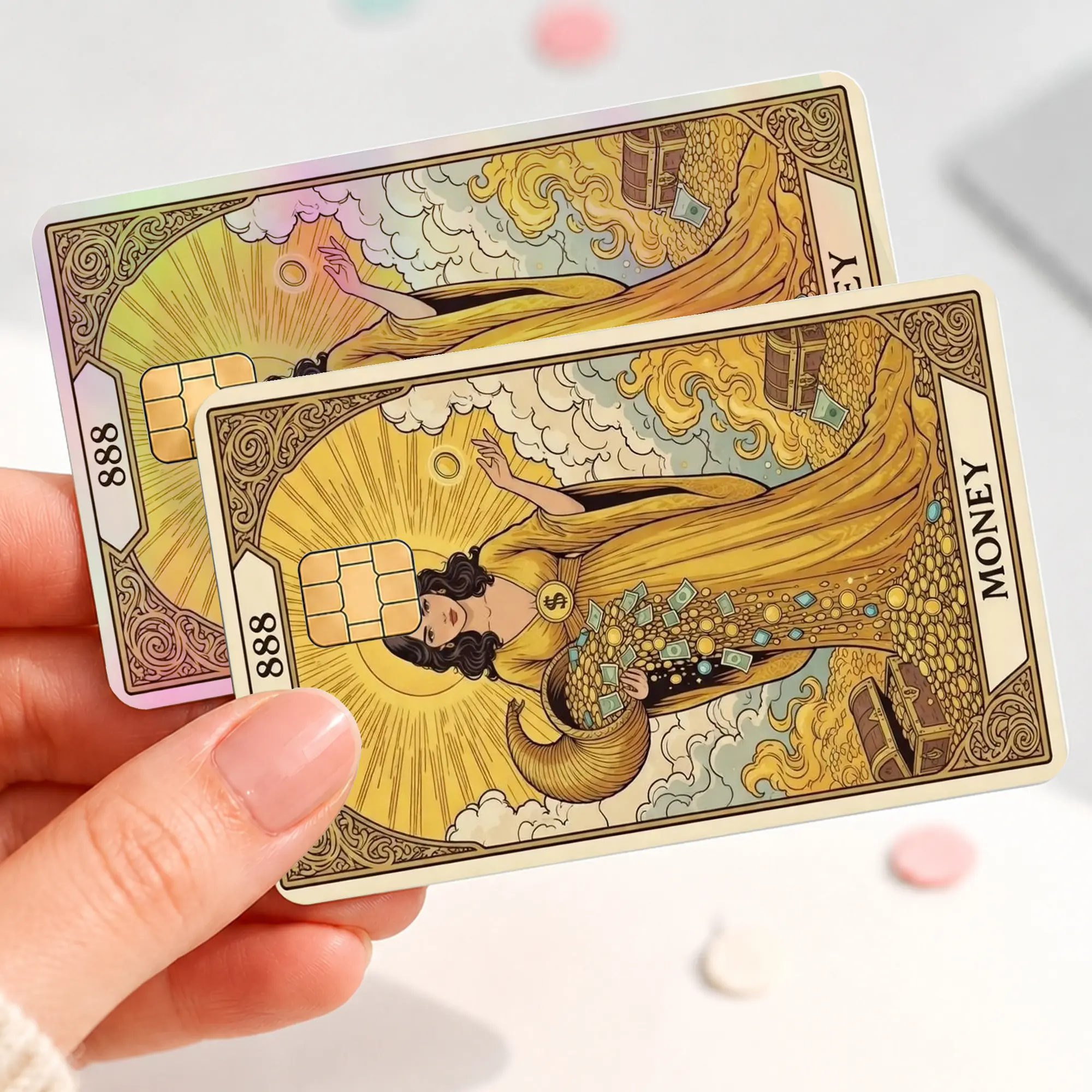 Tarot Card Skin Sticker, Money Fortune Mystic Bank Card Cover Decal, Peel and Stick Debit Card Skin, Vintage Wallet Card Sticker