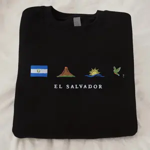 El Salvador Embroidery Sweatshirt, Cozy, Soft Gray, Torogoz, Volcano, Beach, Ocean, Surf, Pupusa, Flag, Emoji, Symbol, Gift, Stitch Crewneck Menswear Domestic