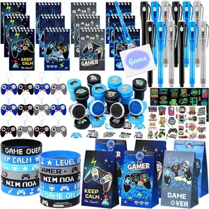 84Pcs Video Game Party Favors Birthday Supplies Kids Boys Invisible Ink Pen Notebook Silicone Bracelet Stamper Tattoo Sticker Gaming Toy Gift Bag Goodie Bag Stuffers Gamer Party Favors