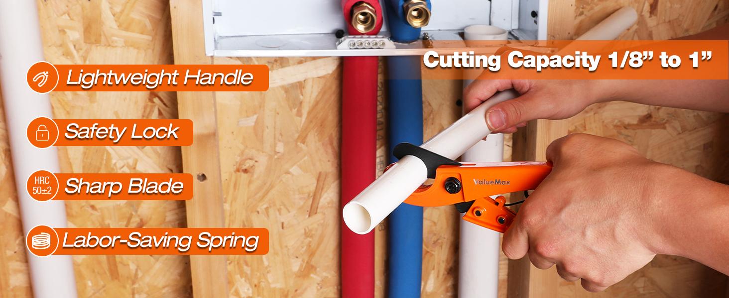 #backtoschool ValueMax PEX Cutter with Sharp Blade, Hose Cutter with 1/8"-1" Cutting Capacity, Tubing Cutter for PEX, PPR, PE, PP and Rubber Hoses, Suitable for Home and Plumbing Repairs