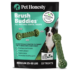 Brush Buddies All-Natural + Long Lasting Dental Treats for Medium Sized Dogs - 15 Count