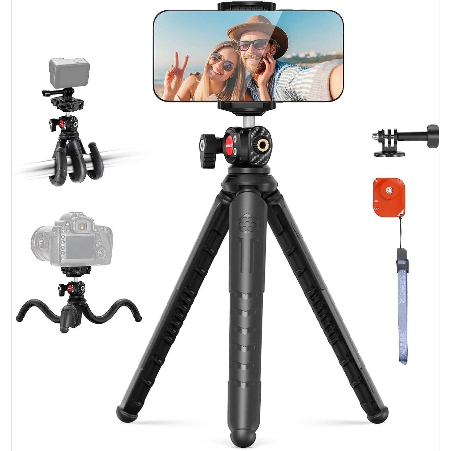 L-PCS017 TP35 Adjustable Aluminum Metal Octopus Legs Tripod Stand with Bluetooth Remote, Phone Holder, Action Camera Adapter, Silicone Lanyard, ABS Parts for Selfie Content Creators, Android Smartphones/Tablets, DSLR Landscape Shots