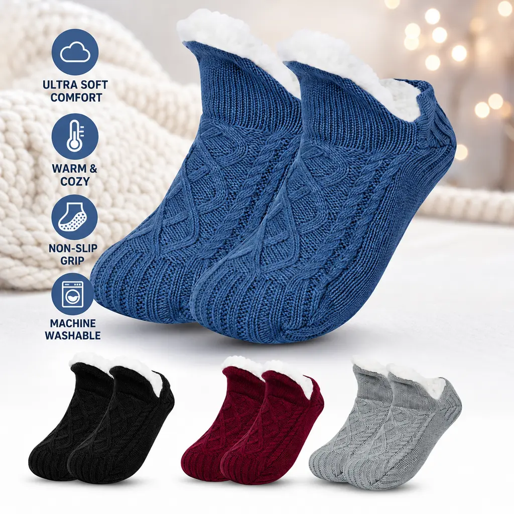 Unisex Fluffy Fuzzy Warm Slipper Socks for Men Women, Thick Fleece Lined Non-Slip Socks Indoor Floor