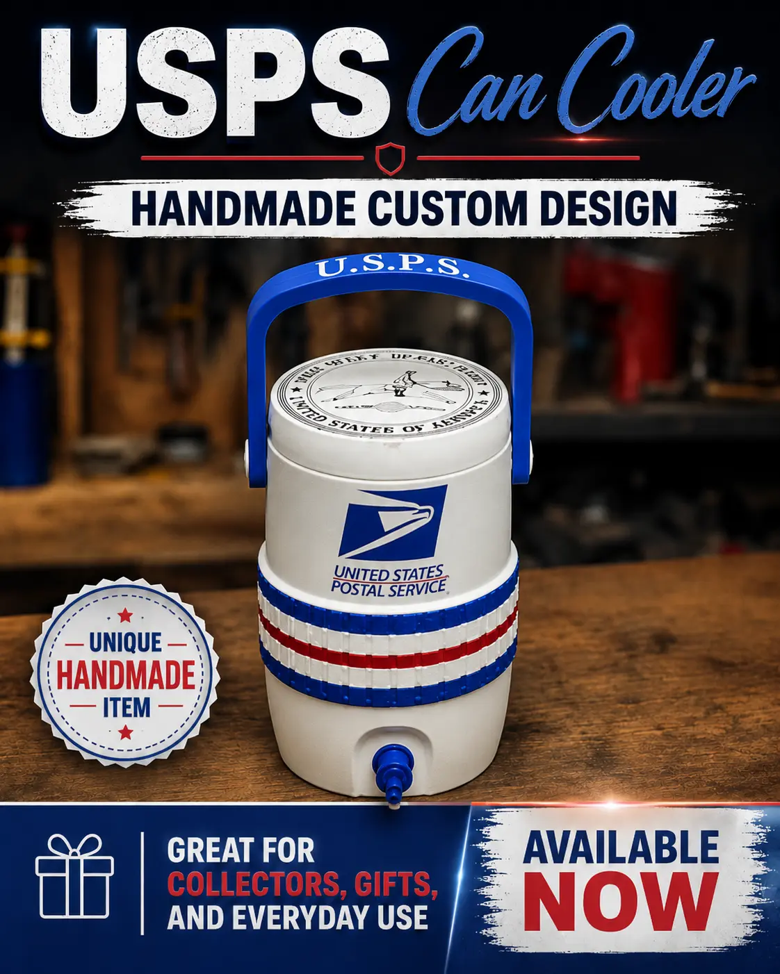 USPS-Inspired Handmade Can Cooler | Red, White & Blue Custom Cooler