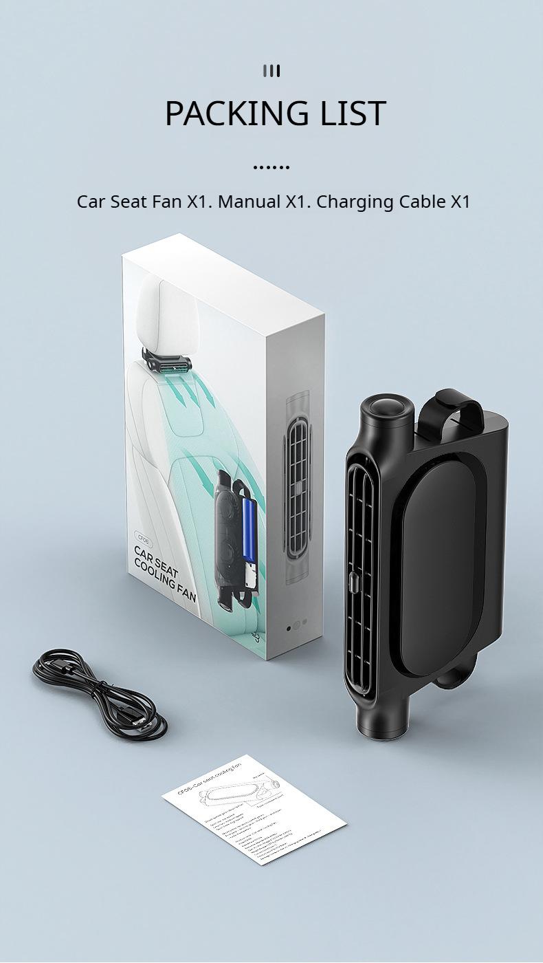 Portable fan for children in the back seat; USB-rechargeable neck-cooling fan featuring 3-speed adjustment and an air vent clip design; compatible with all vehicle models as well as home and office chairs.