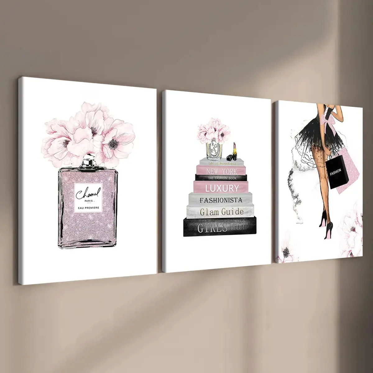3-count wooden frame canvas, Wall Picture Decor, fragrance three-piece decorative poster, Watercolor floral design, women's room art poster, modern living room decorative art, bedroom art, waterproof art, Wooden Wall Art