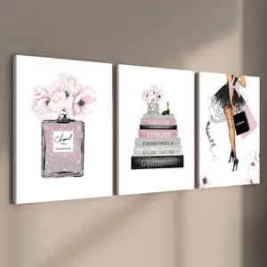 3-count wooden frame canvas, light luxury and fashionable fragrance three-piece decorative poster, Watercolor floral design, women's room art poster, family poster, modern living room decorative art, bedroom art, waterproof art