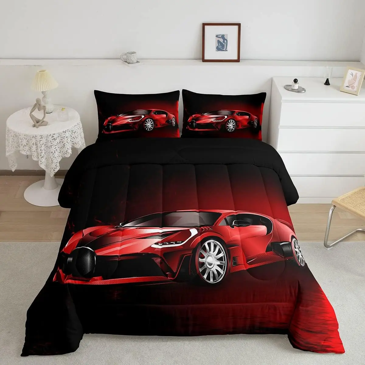 Feelyou Digital Print Extreme Sports Race Car Bedding Set - Breathable Microfiber Modern Racing Look, Super Soft Decorative Multi-Size Duvet Set (Twin, Full, Queen Sizes), Bedroom Bedding Set, Breathable Duvet Set