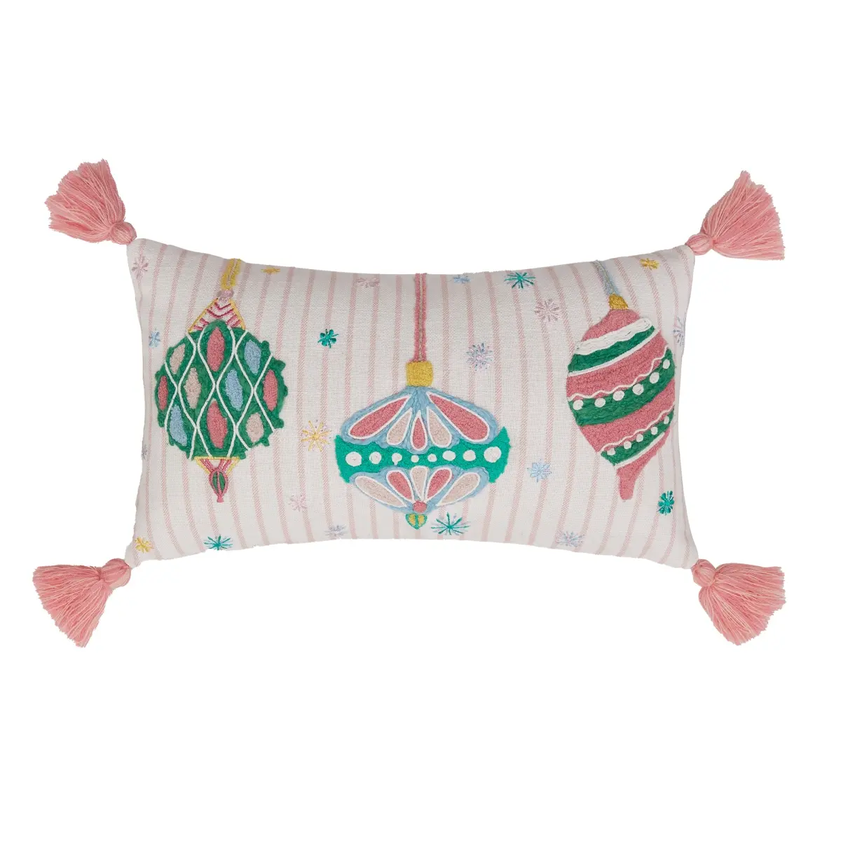 Peking Handicraft 31DD79C16OB 9x16 in. Holiday Brights Ornaments Poly Fill Hook Pillow, Multi-Color Bright-Colored Standard Pillow, Bright-Colored Standard Pillows