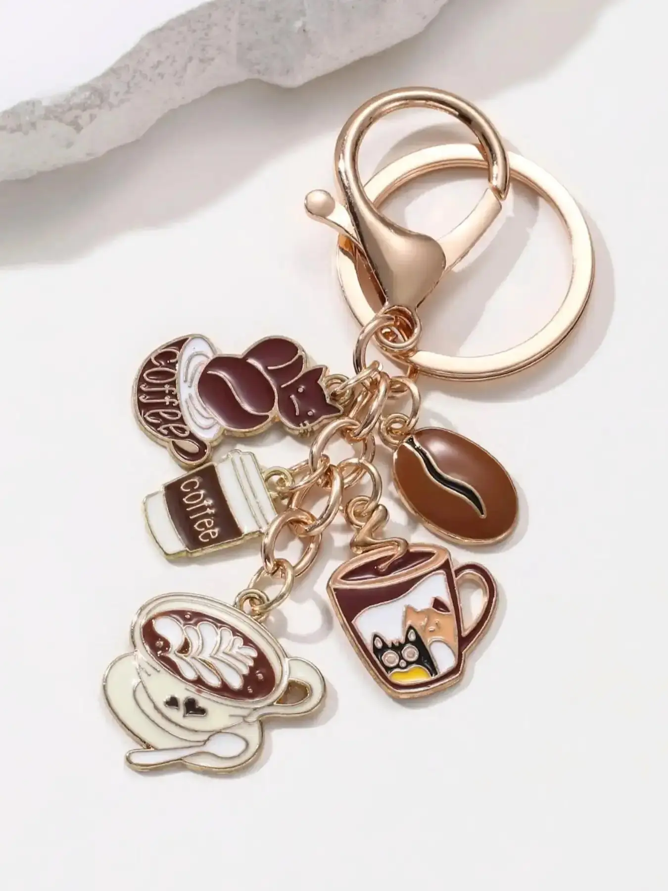 Coffee Theme Oil-Drop Keychain, Themed Fashion Classic Casual Comfort Style, Car Bag Hanging Ornament, Gift for Friends Family Memorial, Pendant Charms, Accessories Anniversary Adjustable Durable Gold Party