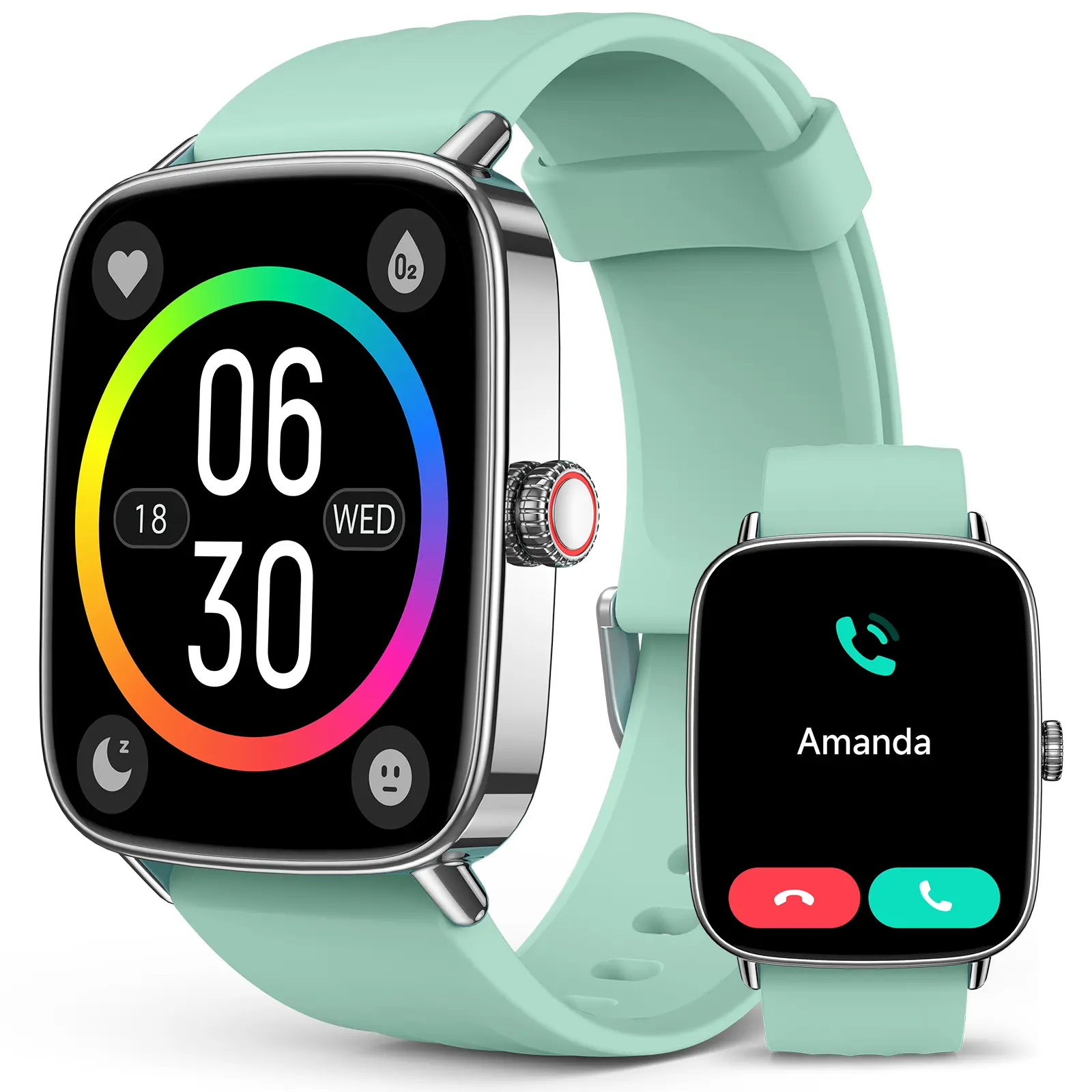 Smart Watches for Men Women, 1.85" AI Voice Smartwatch, 24/7 Heart Rate Monitor, Stress/SpO2/Sleep Tracker, IP68 Waterproof, Weather, 100+ Sports Fitness Tracker for Android iOS Green