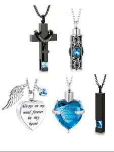 5 pet cremation urn necklace Ashes Souvenir Cremation Jewelry Vertical strip zircon crystal men's and women's urn necklace Urn stainless steel memorial pendant Pet claw print Pet ashes necklace