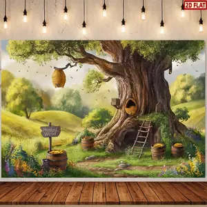2D Flat Banner, 1pc Polyester Backdrop Decoration for The Hundred Acre Wood, Photo Props, Banner Decor for Home, Room, And Wall, Party Background Decoration, Party Decorations Banners, Supplies, And Gifts