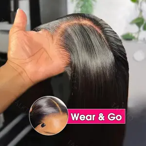 6x4 HD Lace Wear and Go Glueless Wig Human Hair Pre-Plucked Pre-Cut Lace Glueless Wigs No Glue Lace Front Closure Wig Straight 180% Density