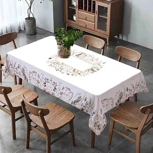 Rectangular Tablecloth with Spring Summer Floral Eucalyptus Leaf Pattern, Table Cover for Indoor & Outdoor Use, Ideal for Wedding, Party, Restaurant, Camping, Family Kitchen Decor