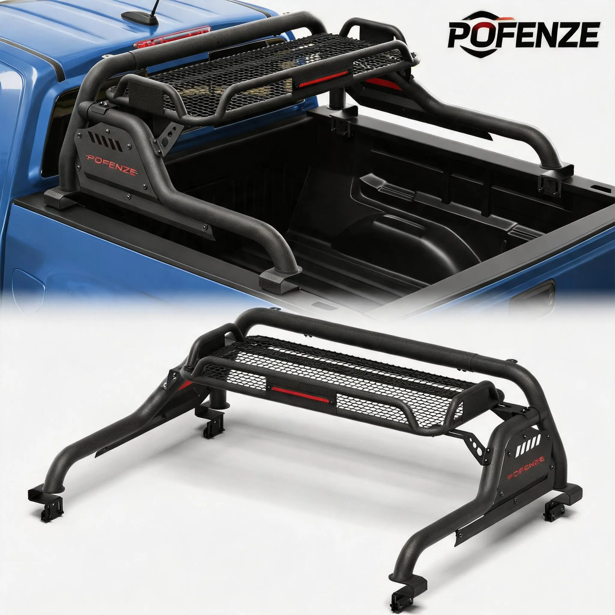 Truck Roll Bar with Basket, Adjustable Width 54.33"-59.84", Carbon Steel Truck Bed Rack and Chase Rack, 22.23" Height, Fits Mid-Size Pickup Trucks with or Without Bed Rails Roof Top car accessories Car Supplies Car Organizer